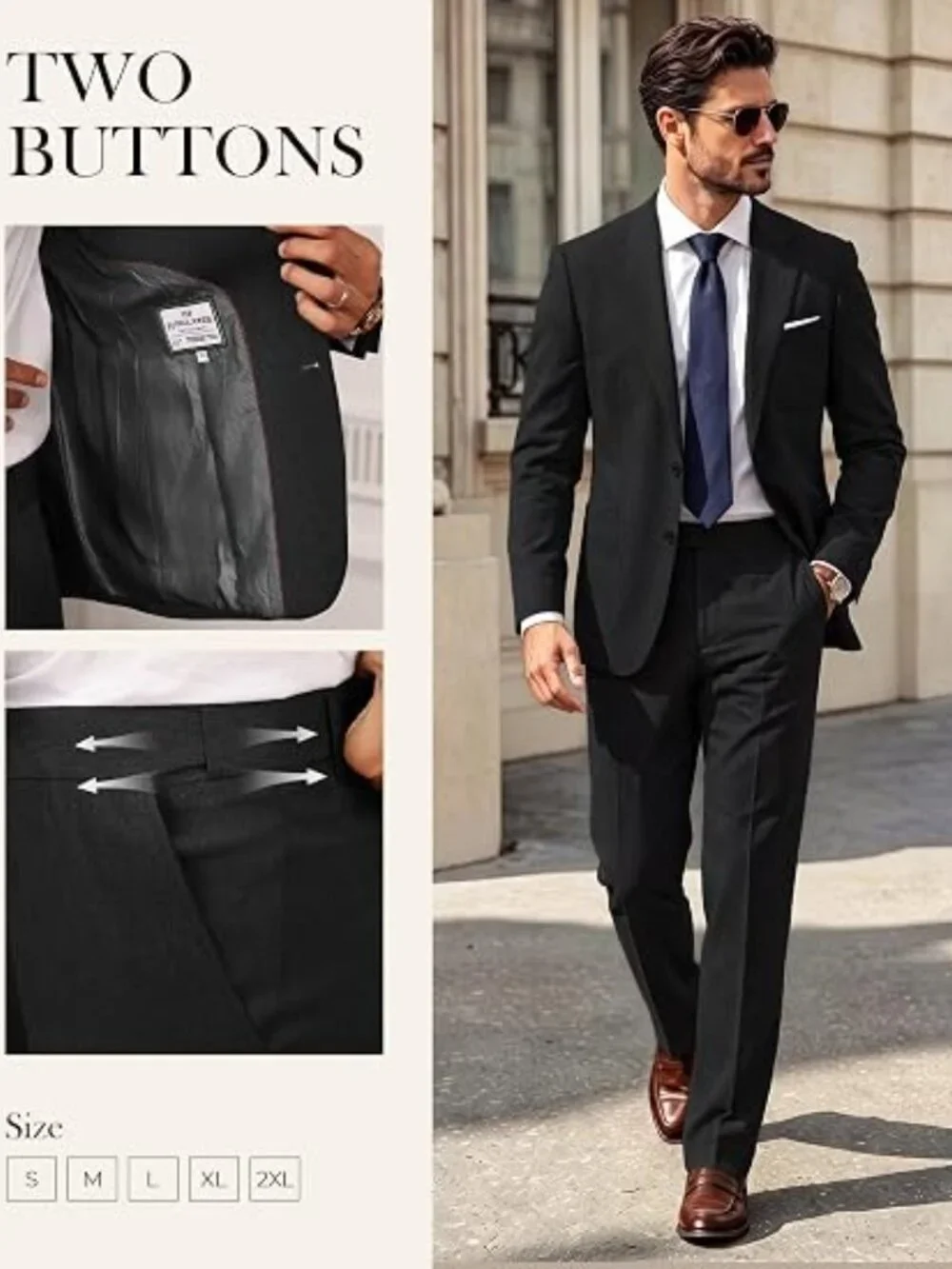 Men's Black 2-Piece Suit Classic Fit M 38-40 Jacket 34W Pants PJ Paul Jones -NEW